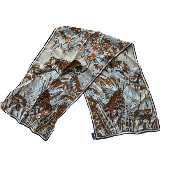 BURMEL Leopard Animal Print Silk Rayon Blend Scarf Brown Orange 60s 70s Vintage - Picture 1 of 6